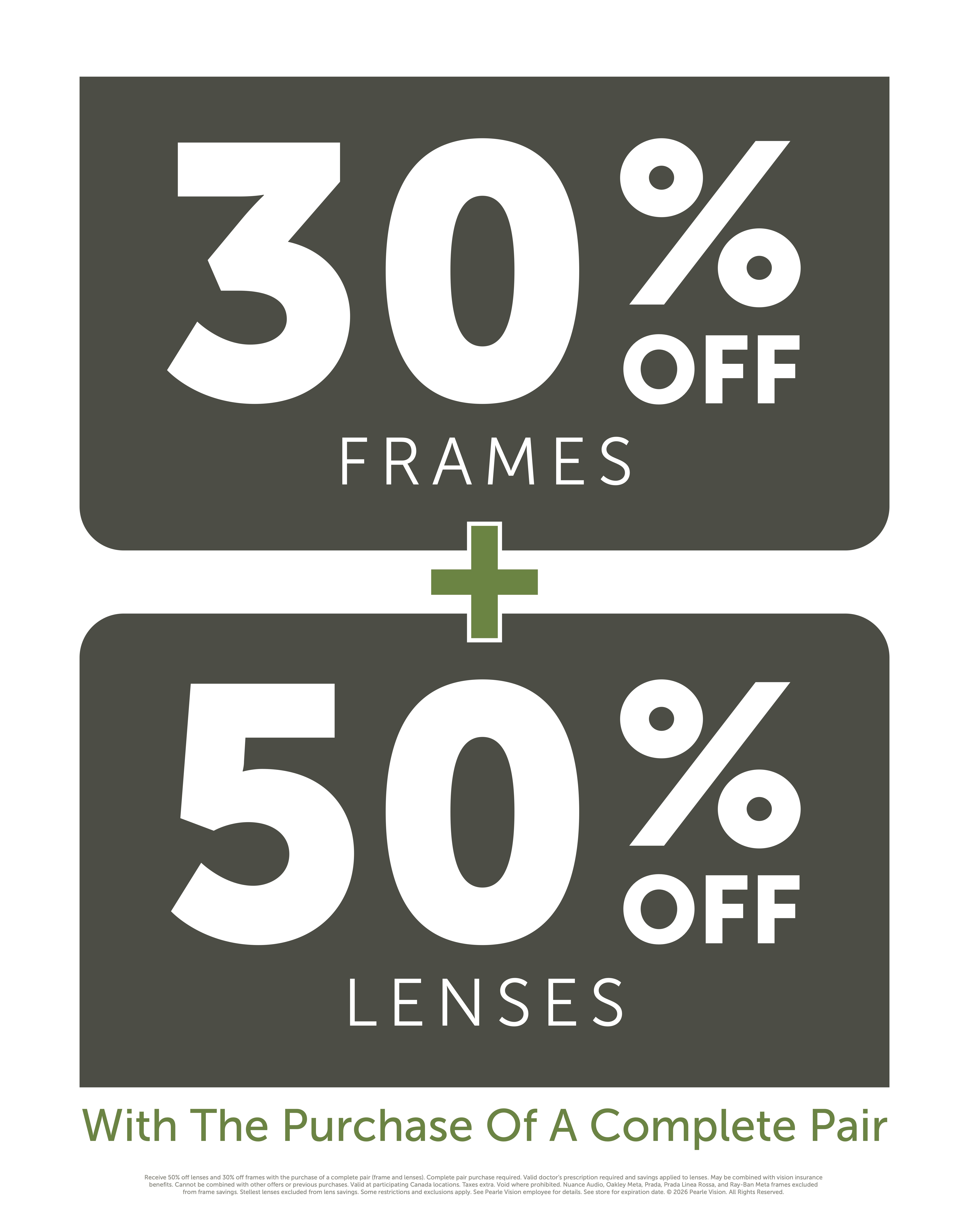 30% off frames + 50% off lenses