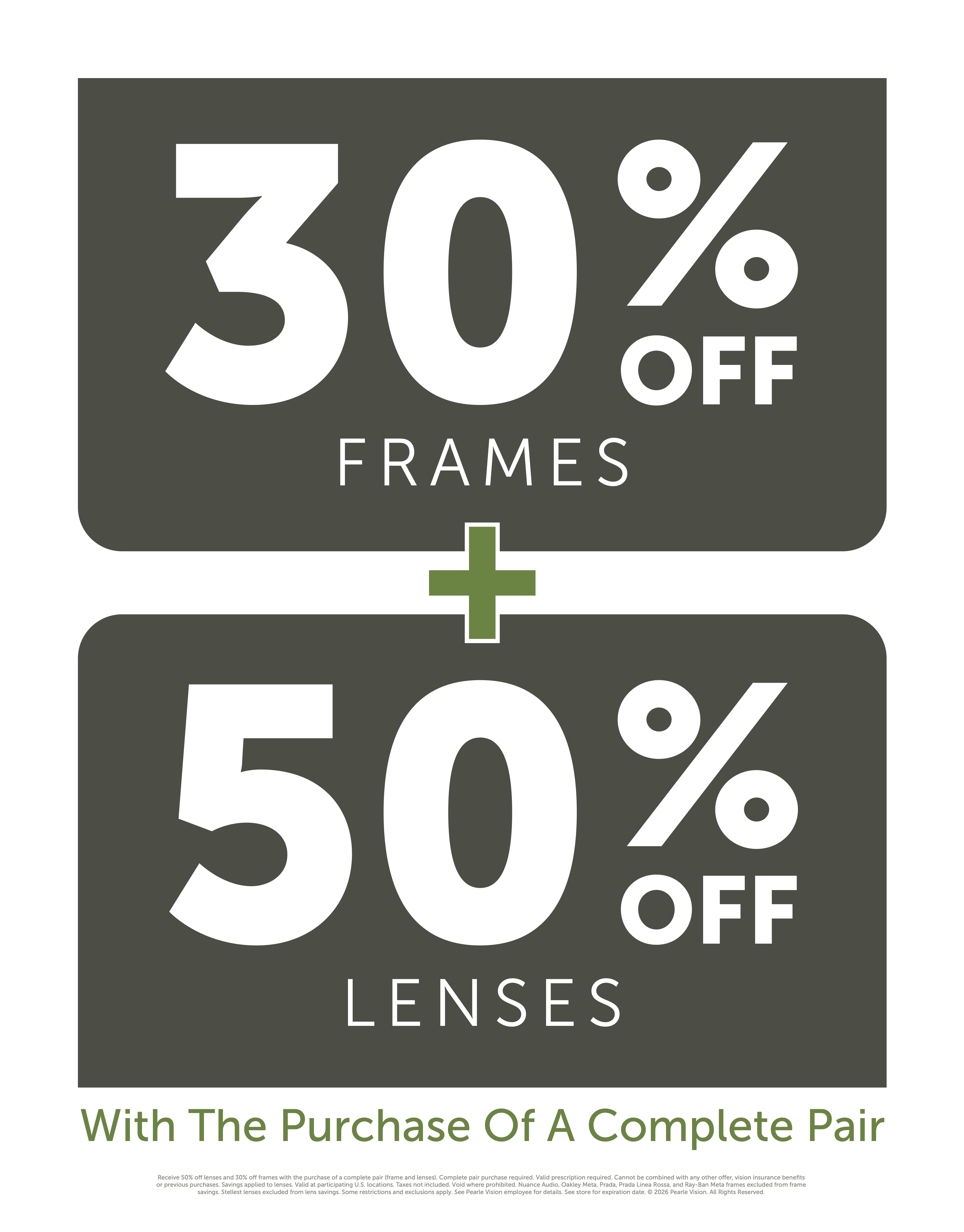 30% off frames + 50% off lenses